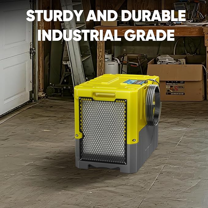 190Pints High Efficiency Commercial Dehumidifier for Basements-6000 Sq.Ft. Industrial Grade Dehumidifiers with Pump & Drain Hose for Crawl Spaces Water Damage Restoration-Light Yellow-1PC