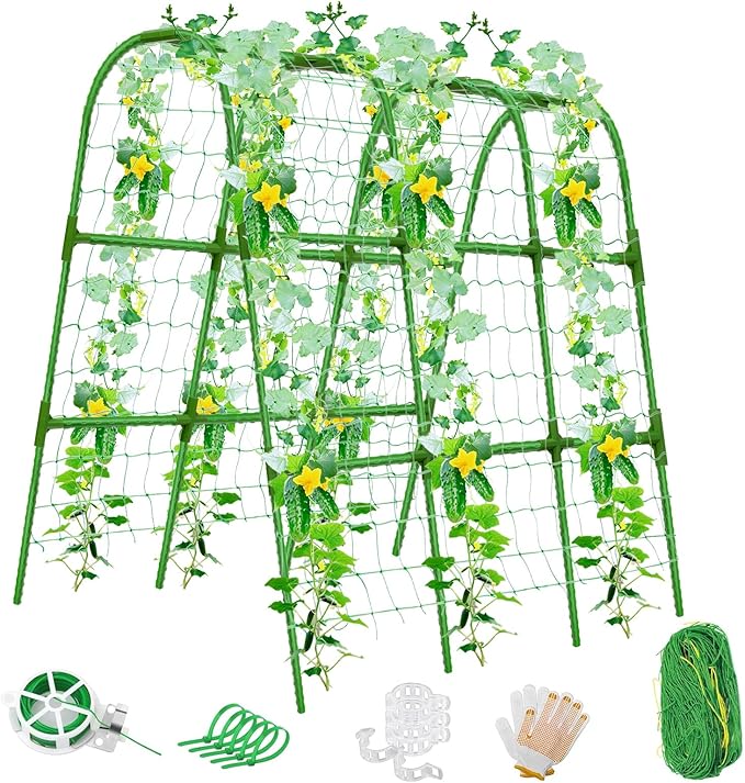 Joyhalo Cucumber Trellis for Raised Bed, U-Shape Garden Trellis for Climbing Plants Outdoor, 51 * 35 * 48in Metal Arch Vegetables Trellis, Plant Support for Vegetable Vine Pea Bean Tomato