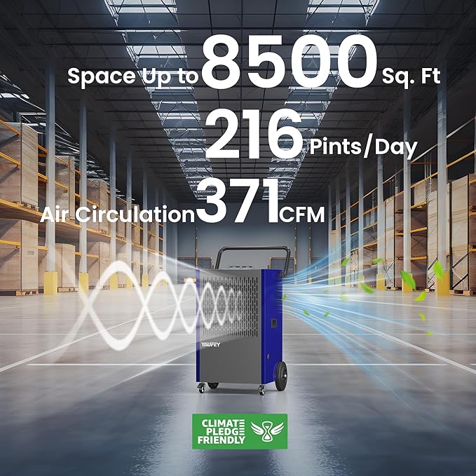 Yaufey 216 Pints Commercial Dehumidifier with Pump, for Basement up to 8500 Sq. Ft, Large Capacity Industrial Dehumidifier for Large Room with Intelligent Humidity Control