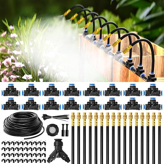 MIXC 100Ft 1/4" Drip Irrigation System,2026-Upgrade Garden Irrigation Kit with 16pcs Adjustable Copper Nozzles,Automatic Atomizing Watering System for Outdoor Plants,Raised Bed,Yard,Potted Plant,Lawn