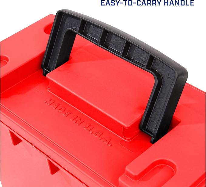 Sheffield 12636 Ammo Storage Box, Stackable .30 Cal Field Boxes, Water and Dust Resistant, Lockable Storage Box with Handle, Secures Hunting Gear, Supplies, and Bullets, Made in USA, Red, (Pack of 6)