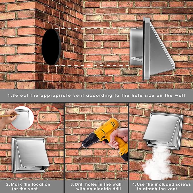 FRESH SPEED 6-Inch External Extractor Wall Vent Cushioned Non Return Flap