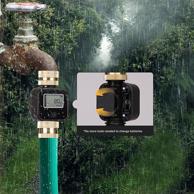 MOES Water Flow Meter with Brass Inlet Metal Thread, Measure Gallon/Liter Consumption and Flow Rate for RV Water Tank Filling, Outdoor Garden Hose Watering, Lawn Sprinkler and Nozzle Sprayer