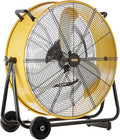 HiCFM 24" Industrial Drum Fan 8800 CFM High Velocity 3-Speed Heavy Duty Metal Air Circulator with Casters Handle for Basement Warehouse Factory workshops