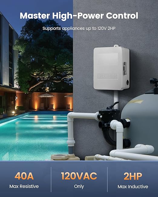 SURAIELEC Digital Pool Timer, 40 AMP 120V 2HP, 7-Day Pool Pump Timer Switch, Programmable Box for Swimming Pump, Hot Water Heater, Lights, Simultaneously Controls Up to 2HP Devices, Outdoor/Indoor Use