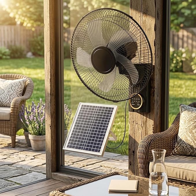 Waterproof 16" Outdoor Solar Wall Mount Fan, Heavy Duty Oscillating Fan with Remote & Timer, 3 Speeds Adjustable Tilt Quiet Fan for Greenhouse, Patio, Commercial Use