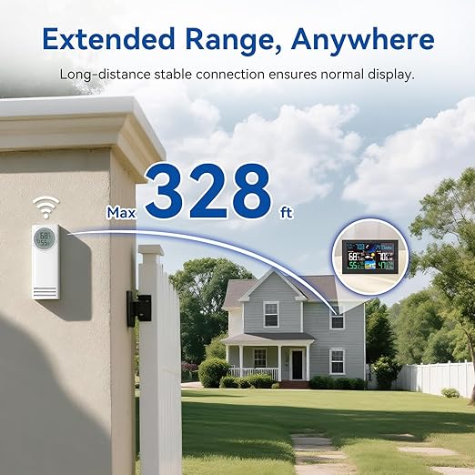 Weather Stations Wireless Indoor Outdoor, Indoor Outdoor Thermometer Wireless with Digital Atomic Clock, Large Display, Barometric Pressure, Forecast, Adjustable Backlight, Contemporary