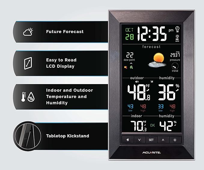 AcuRite Digital Vertical Weather Forecaster with Indoor/Outdoor Temperature, Humidity, and Date and Time (01121M), Black (Pack of 4)