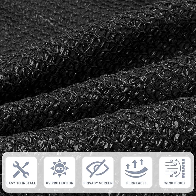 Cool Area Sun Shade Cloth with Grommets 3/4/6/8/10/12/16/20 FT Shade Panel Shade Tarp Screen Fabic for Outdoor Patio Pergola Cover Deck Garden, 8x12 FT, Black