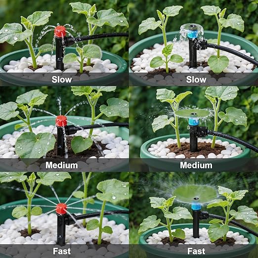 RedChili 40 Pieces Push to Fit Drip Emitters for 1/4" Drip Irrigation Tubing, 20 Pcs Vortex Emitters and 20 Pcs Stream Emitters Adjustable 360 Degree Full Circle Drip Emitters with Stake