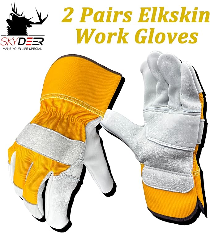 SKYDEER Full Premium Wild Elkskin Leather Work Gloves for Men, Durable for Heavy-Duty Labor, Construction, and Garden SD8826