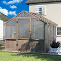 Yardenaler 8x8 FT Greenhouse Kit for Outdoor, 6MM Thick Polycarbonate Panel Wooden Walk-in Green House with Lockable Door and Adjustable Roof Vent, Backyard Garden, Light Mocha Brown
