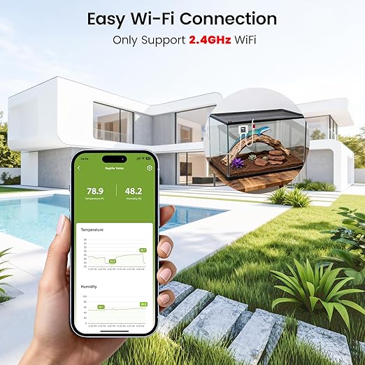 MOCREO WiFi Reptile Hygrometer Indoor Thermometer, Smart Humidity and Temperature Sensor, Remote Monitor with App & Email Alerts, 2-Year Free Data Export, 80DB Beep, for Greenhouse Incubator