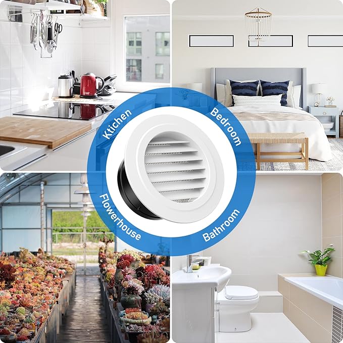 Hon&Guan Soffit Vents, 6 Inch Vent Cover Round Soffit Vents Exterior with Built-in a Fly Screen for Bathroom Office Home Ventilation (4PCS)