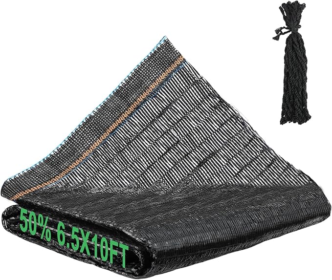 Bigmeta Cuttable Shade Cloth for Garden - 50% UV-Resistant Mesh Tarp with Rope, Black Sun Cover Net for Patio Greenhouse Raised Beds Plants (6.5x10FT)