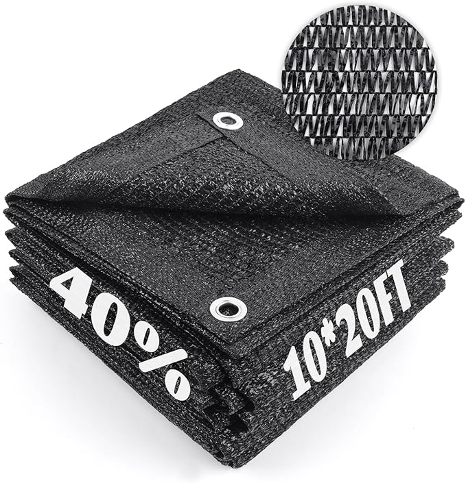 Cool Area 40% Sun Shade Cloth Mesh Tarp with Grommets for Plant Cover 10x20ft Patio Canopy Garden Pergola Greenhouse Car Barn Kennel Black