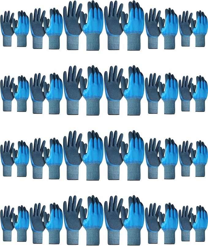 Mimorou 24 Pairs Waterproof Work Gloves Bulk Double Rubber Coated Non-slip Working Gloves Women Men Gardening Gloves