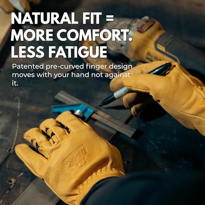 Bear Knuckles Leather Gloves for Men. Heavy Duty Cowhide Mens Work Gloves with Pre-Curved Fingers. Outdoor Work Gloves, Durable Leather Gloves for Construction & Yardwork. HD361