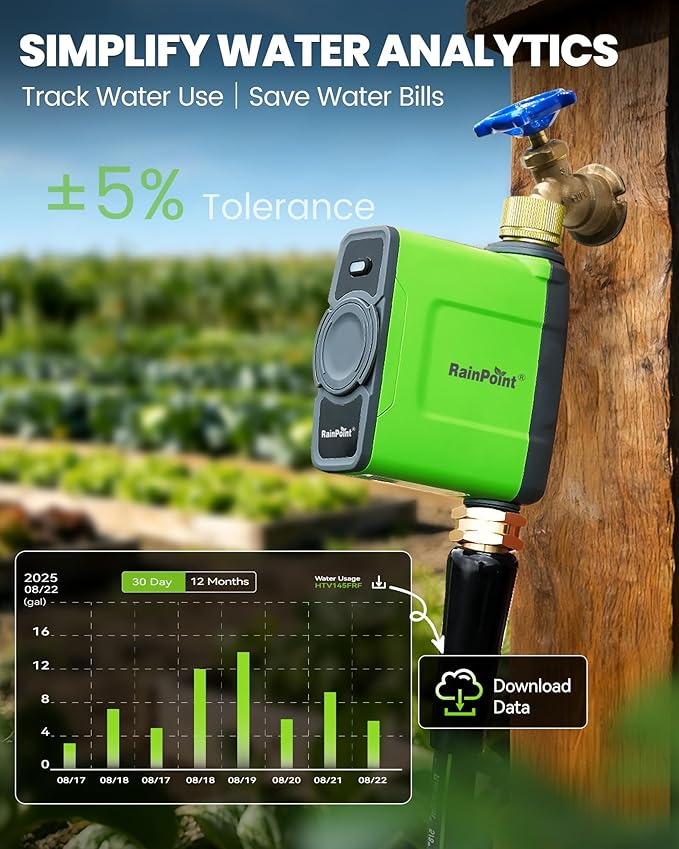 RAINPOINT WiFi Water Timer for Garden Hose, WiFi Sprinkler Controller, Smart Hose Timer Valve, Automatic Drip Irrigation System/Rain Delay for Garden/Lawn/Yard (Brass Inlet, No Gateway)