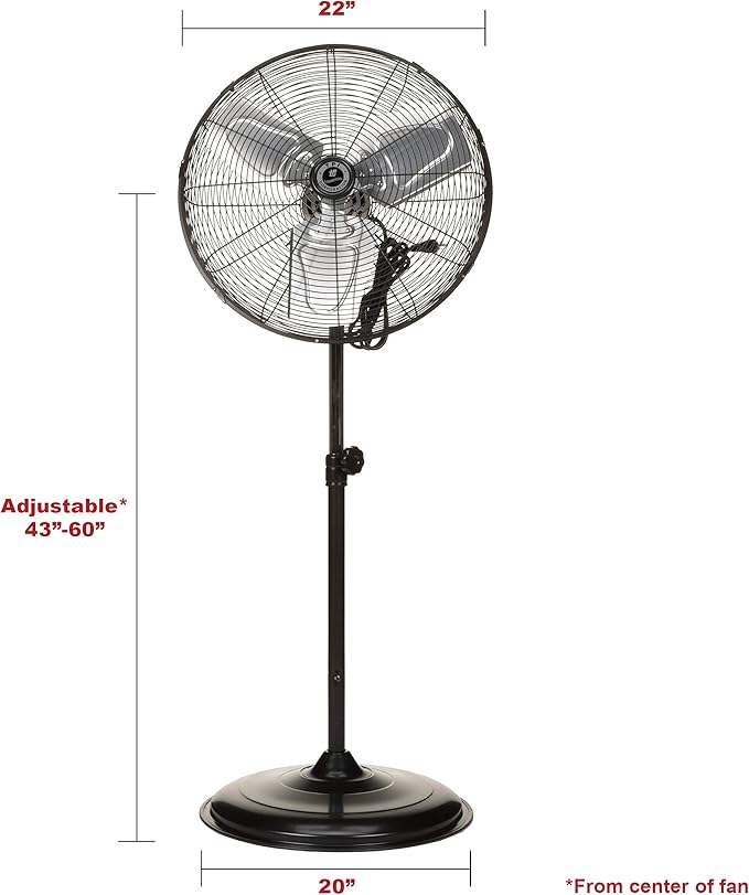 TPI Corporation CACU-20-P Air Circulator Commercial Pedestal Fan - 120v High Velocity Standing Fan for Versatile Use - Single Phase Non oscillating Aluminum Blade Fan - UL/C-UL Listed, Black