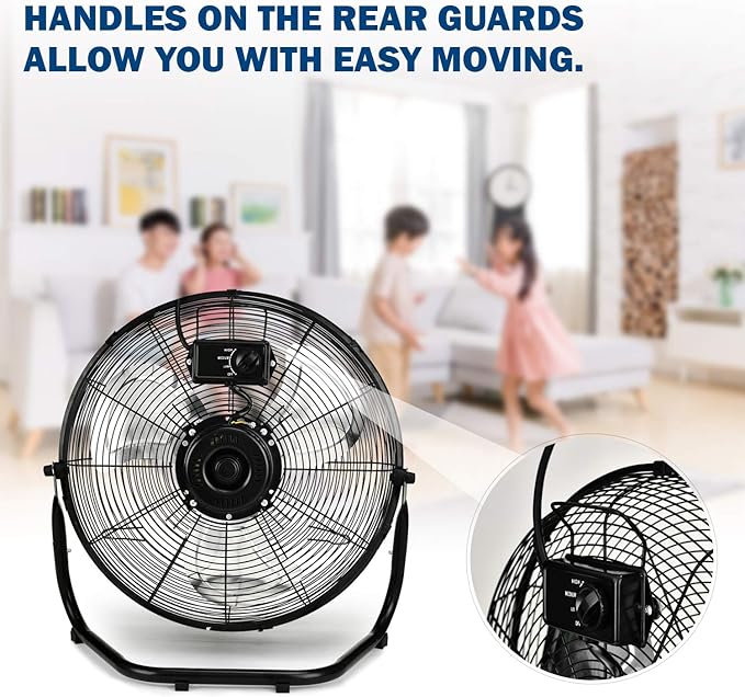 Simple Deluxe 20 Inch 3-Speed High Velocity Heavy Duty Metal Industrial Floor Fans, Black, 1 Pack