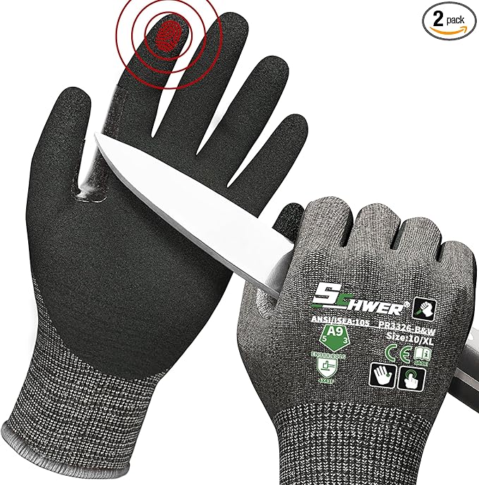 Schwer ProGuard Highest Level Cut Resistant Work Gloves PR3326 for Extreme Protection，ANSI A9 Cut Gloves with Reinforced Thumb, Non Slip, Non PFAS, Durable, Touch-screen, Black 2 Pairs（XL）