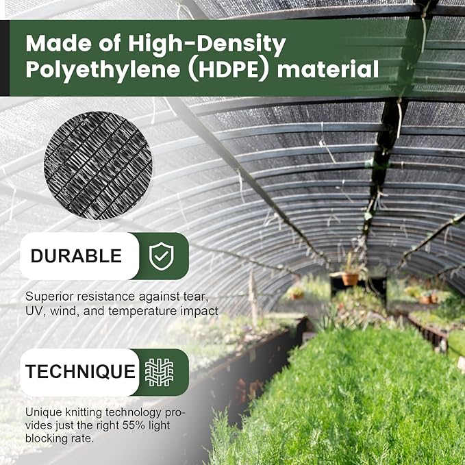 [WindscreenSupplyCo] 55% 6.5 x 10 FT Shade Cloth Sun Shade Net with Grommets Sunblock Mesh Tarp for Garden Plants Cover Greenhouse and Patio