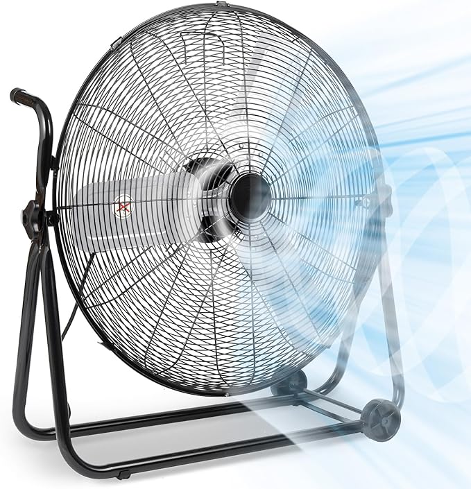 24 Inch High Velocity Industrial Fan 8500 CFM Heavy Duty Outdoor Fan 3-Speed 360 Degree Adjustable Tilt, Metal Floor Fans with Aluminum Blades for Workshop Patio Commercial Factory Garage, Black