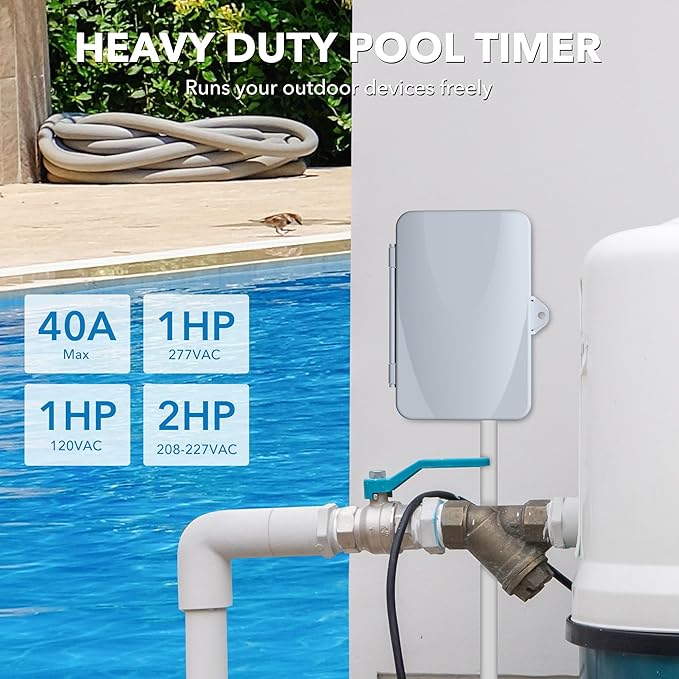 BN-LINK Pool Pump Timer Outdoor Mechanical Timer Box, Heavy Duty 24 Hour Programmable, 2HP 40A Max, 120, 240, 277 VAC, for Pool Pump, Water Heater, Fans, SPA