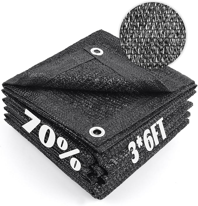 Cool Area 70% Sun Shade Cloth Mesh Tarp with Grommets for Plant Cover 3x6ft Patio Canopy Garden Pergola Greenhouse Car Barn Kennel Black