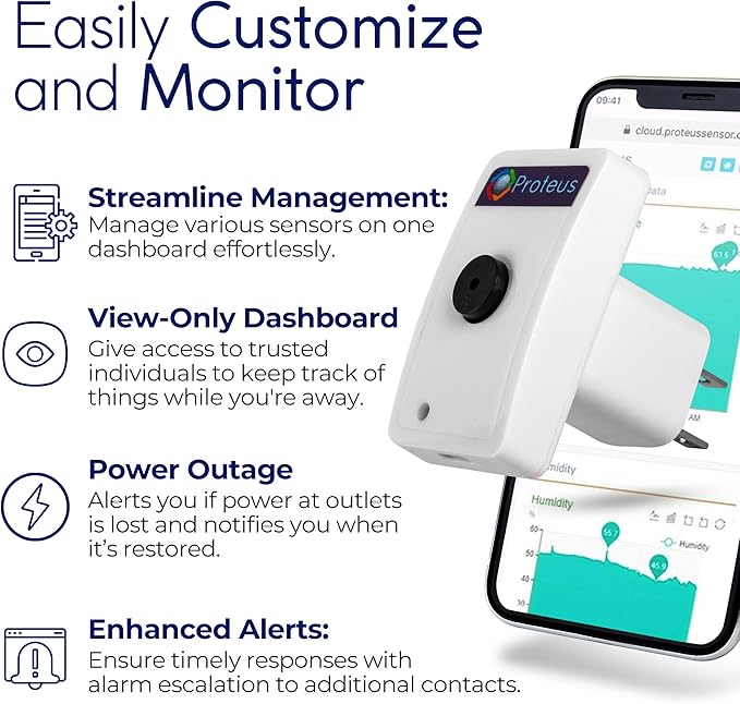 Proteus AMBIO - Wifi Temperature Humidity sensor with Buzzer and Email/Text Alerts