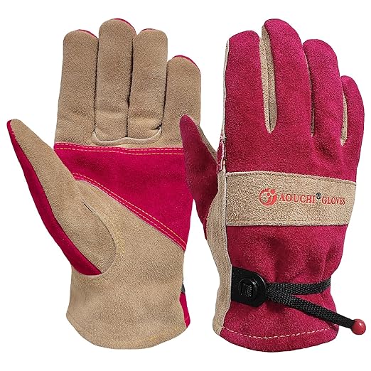 Leather Gardening Gloves for Women - Working Gloves for TIG/MIG Welding, Construction, Farm, Best Garden Gifts & Tools for Gardener (Medium)