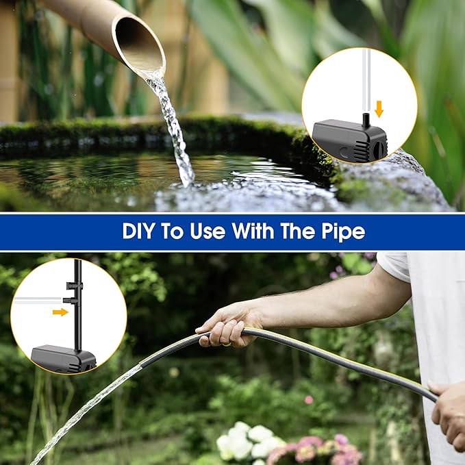 Biling 12W Solar Fountain Pump, 160GPH Submersible Solar Pond Pump with Filter and Dry Run Protection, 4.9ft Lift, 16.4ft Cord, 4 Nozzles, Tubing for DIY Fountain, Pond, Outdoor Water Features