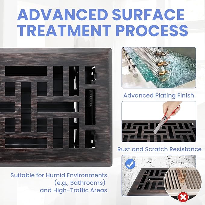 Howeall 4x10 Inches Heavy Duty Walkable Floor Register Easy Adjust Air Supply Lever Floor Vents - Seattle Design - Vent Cover for Home Floor - Oil Rubbed Bronze