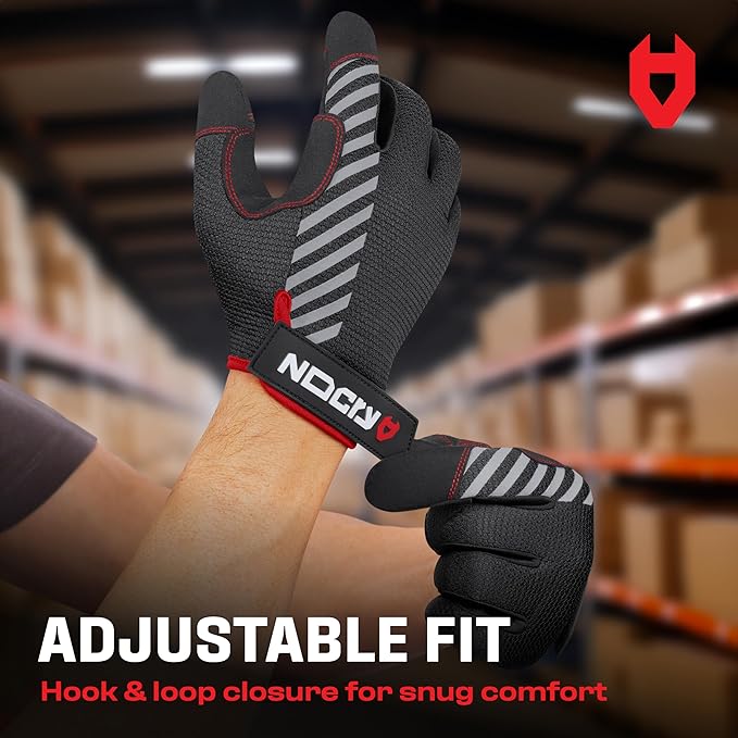 NoCry Utility Gloves for Men with Reinforced Fingers and Thumb Crotch; Double Stitched Palm and Touchscreen Tips; Breathable and Highly Flexible; — Ideal for Mechanics, Construction and Yard Work