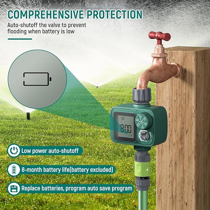 Sprinkler Timer: Programmable Hose Timer with Rain Delay/Manual/Automatic Watering System, Water Timers for Garden Hose, Digital Drip Irrigation for Yard Lawn Outdoor（1 Outlet）