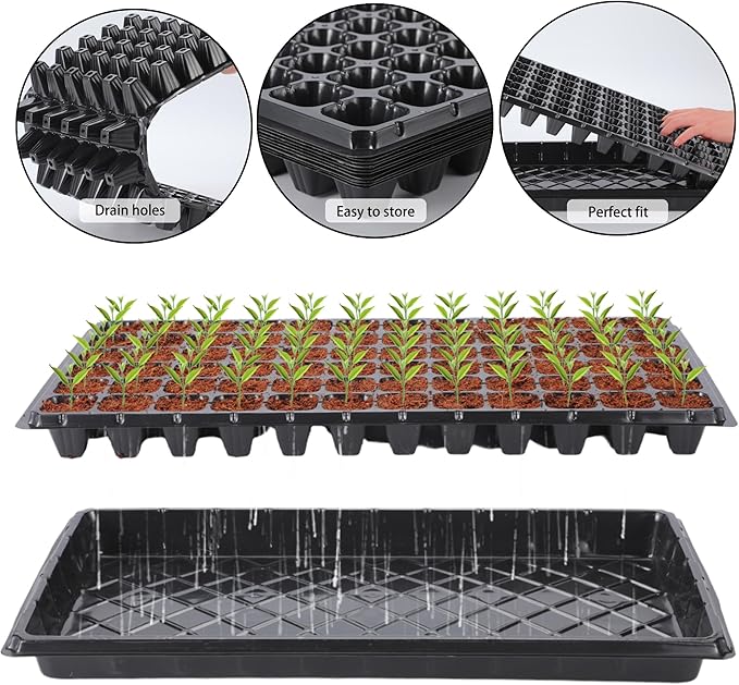 Oscorna (20Pack) 72-Cell Seed Starter Trays with Dibber, 10 Pack Nursery Starting with Base Tray, 72 Hole Soil Digger for Setting Out Quickly, Seedling Planting Tray, Germination Kit Trays Reusable