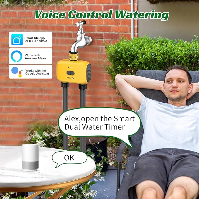 WiFi Sprinkler Timer 2 Zone, Smart Water Timer for Garden with App Remote Control for Travel, Brass Inlet Smart Irrigation System for Outdoor Hose, Patios, Lawns, Flower Bed & Yard Care