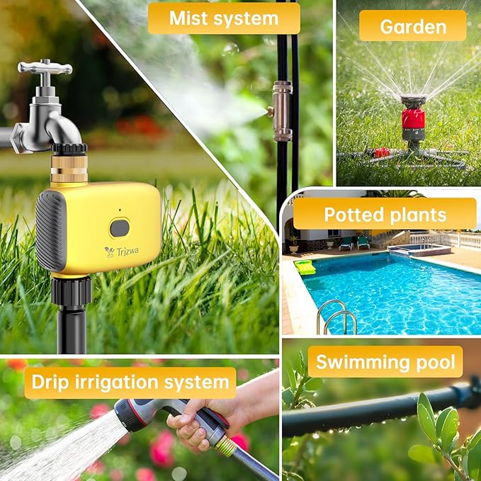 WiFi Sprinkler Timer 2025 WiFi Water Timer for Garden Hose,Brass Inlet Smart Irrigation System for Garden,APP Remote Control via WiFi and Bluetooth,Sprinkler Watering for Lawns, Patios