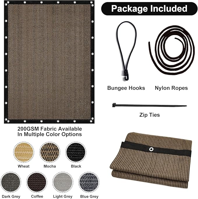Artpuch 90% Sun Shade Cloth, 10 x 12 FT Pergola Shade Cover Canopy with Grommets, Sun Screen Fabric Tarp for Patio, Outdoor, Garden, Backyard, Mocha