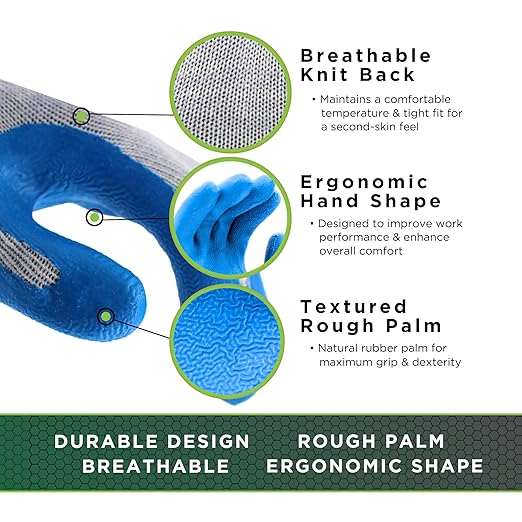 SHOWA Atlas 300 Natural Latex Palm Coated General Purpose Work Glove with Poly/Cotton Liner, 10-Gauge, Blue, Medium (1 Pair)