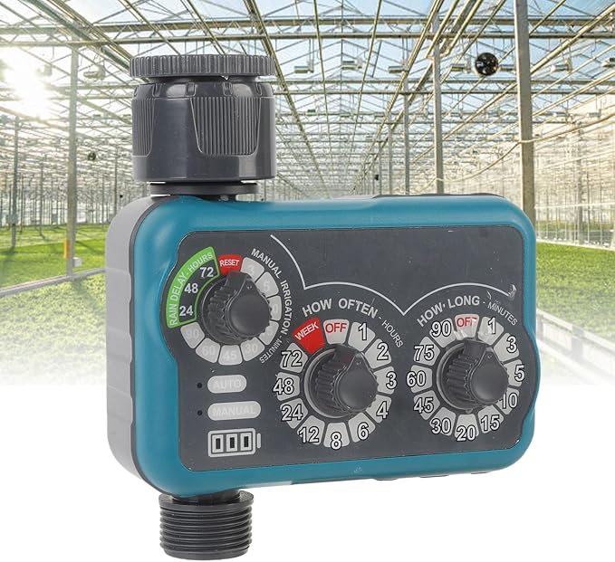 Garosa 3 Dial Water Timer, Automatic Manual Sprinkler Timer with Rain Delay, IP54 Water Proof for Garden Irrigation