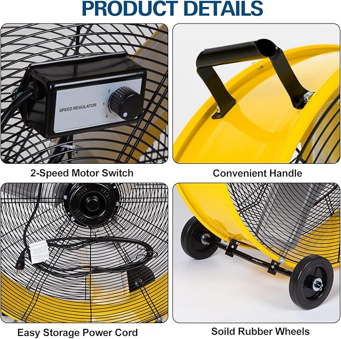 BILT HARD 13000 CFM 30" High Velocity Drum Fan, 2-Speed Heavy Duty Industrial Shop Fan for Garage, Warehouse, Workshop, Commercial, Factory and Basement, UL Listed, Yellow
