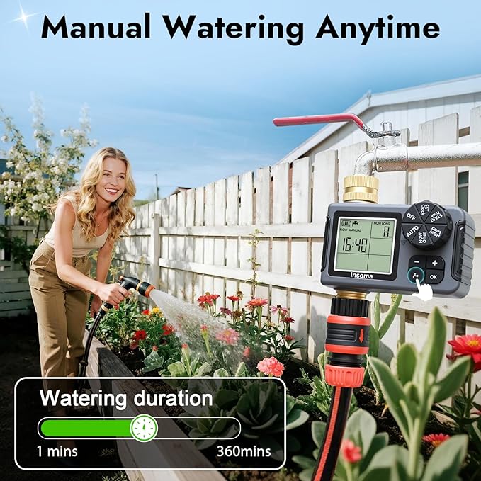 Water Timer for Garden Hose with 100% Brass Pipe, Programmable Sprinkler Controller for Garden Faucet with Auto/Manual/Rain Delay Mode, Irrigation Timers for Lawn, Yard, Outdoor Plants