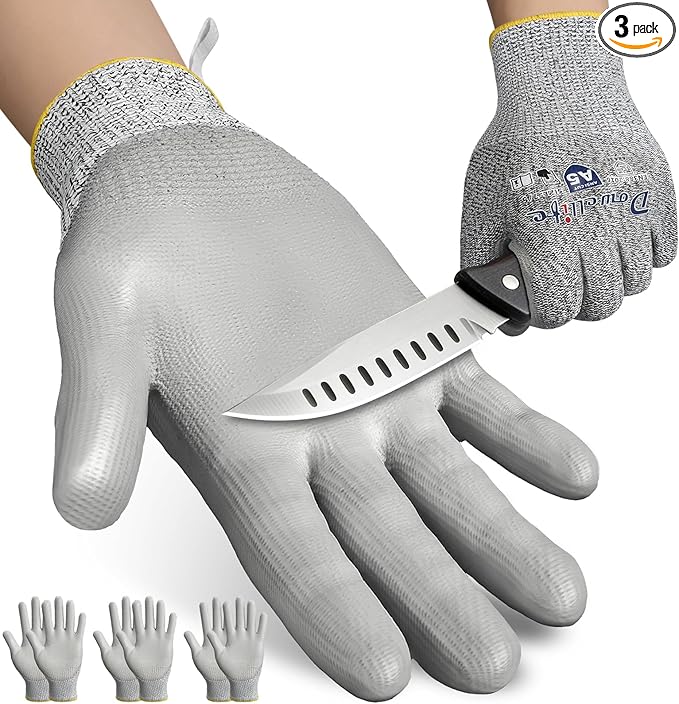 Dowellife Cut Resistant Work Gloves for Men & Women - ANSI A5 & EN388 Level 4, Breathable PU Coated, Grey Non-Marking - for Gardening, Fishing, Automotive, Construction, Wood Carving (X-Large, Grey)