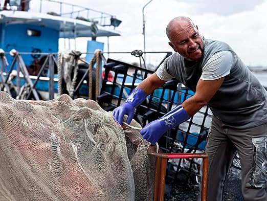 SHOWA Atlas 660 Triple-Dipped PVC Chemical Resistant Gloves, Heavy-Duty Gloves, Rough Finish Grip, Seamless Cotton Liner, 12" Length, Blue, X-Large, 1 Pair