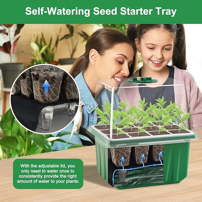 GOONMILL Self-Watering Seed Starter Tray with Timed Grow Light, 6 Packs Plant Starter Tray Seedling Starter Kit with Humidity Domes Base Indoor Mini Greenhouse for Gardening Seeds Growing Starting