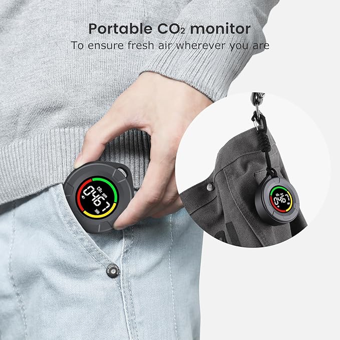 INKBIRDPLUS Portable CO2 Detector, Mini Indoor CO2 Monitor, NDIR Sensor with Full Color LCD, for Home, Office, Travel (PTH-10C)
