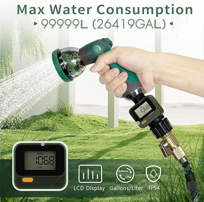 Diivoo Water Flow Meter with 180° Removable Panel, 4 Measure Modes, ±5% High Accuracy and IP54, Measure Gallon/Liter Consumption and Flow Rate for Garden Hose Watering, RV Water Tank Filling 2 Pack