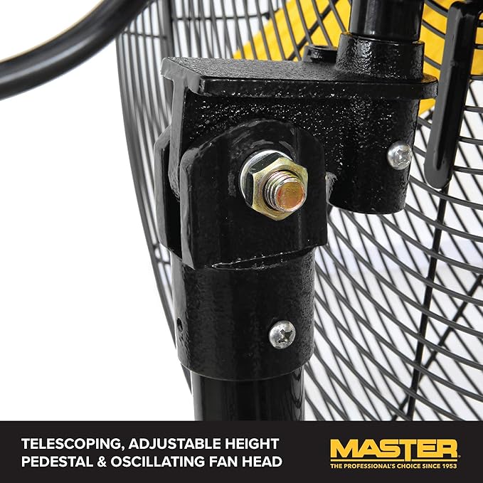 Master 30 Inch Oscillating Industrial High Velocity Free Standing Pedistal Fan for Commercial, Shop or Garage, All Steel Construction (MAC-30POSC)